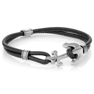 Black Leather Anchor Bracelet | Italem