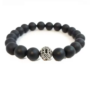 Black Matte Agate  Beaded Bracelet