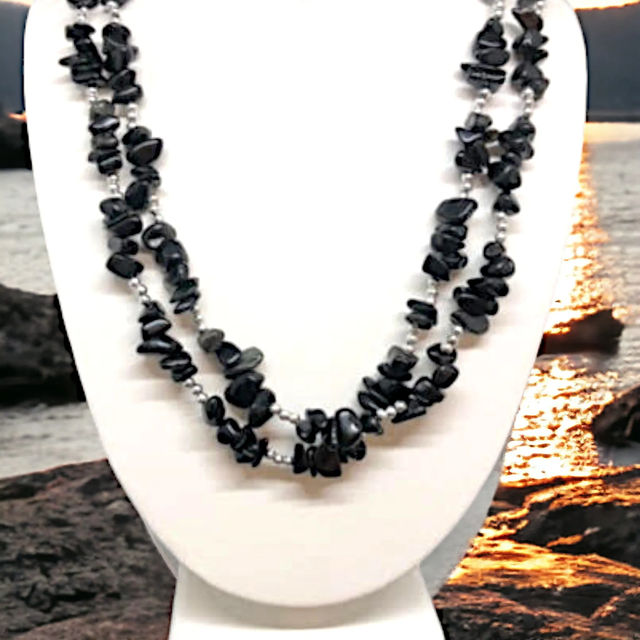 Black Truffle - Silver & Obsidian Necklace - Elegant | Stunning on