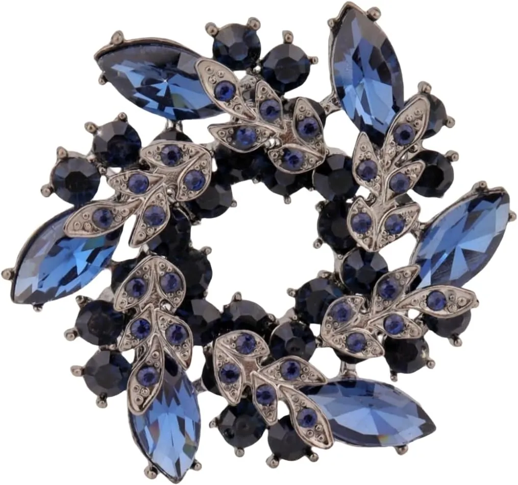 Blue Flower Brooch Pin for Women Girls Rhinestone Crystal Vintage Fashion Plant Bouquet Brooch Lapel Pin Elegant Clothing Accessories Birthday Wedding Christmas Holiday Jewelry
