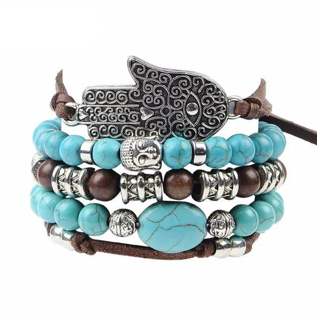 Bohemian Blue Stone Hamsa Bracelet