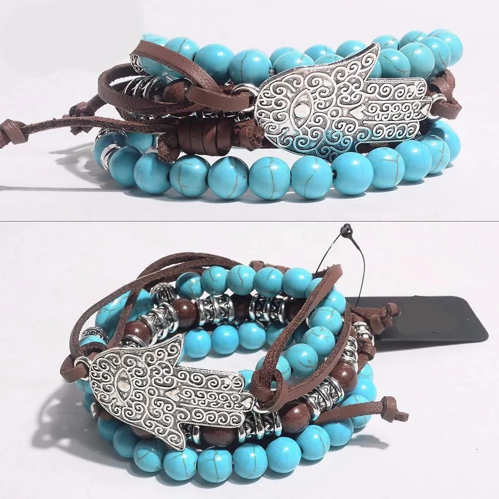 Bohemian Blue Stone Hamsa Bracelet