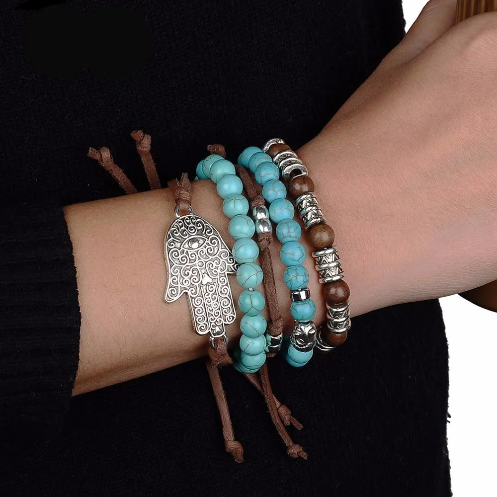 Bohemian Blue Stone Hamsa Bracelet