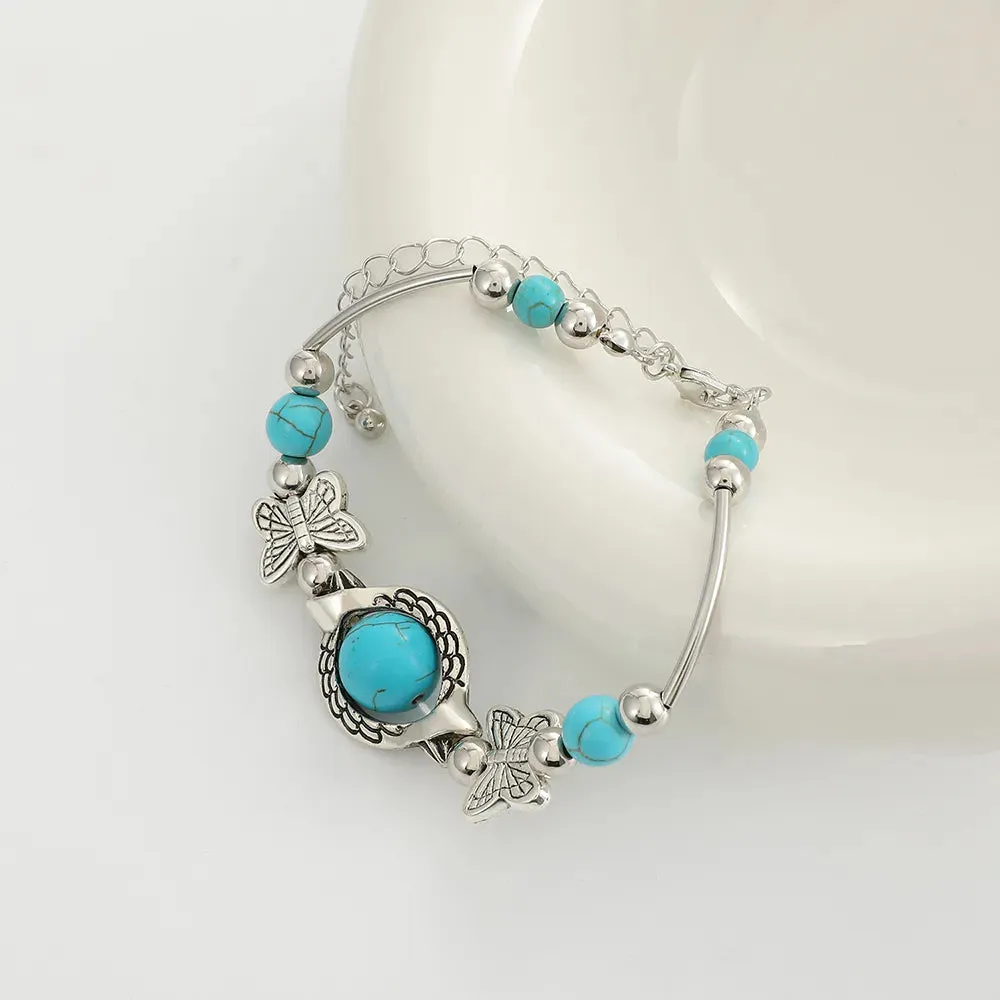 Bohemian Ethnic Butterfly Turtle Blue Beads Bangle Bracelets for Women