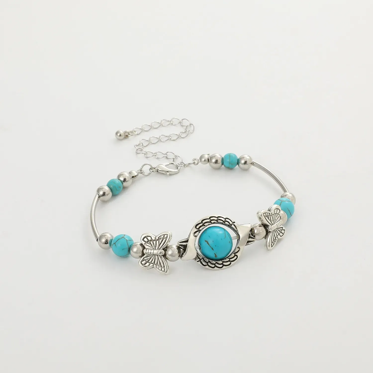 Bohemian Ethnic Butterfly Turtle Blue Beads Bangle Bracelets for Women
