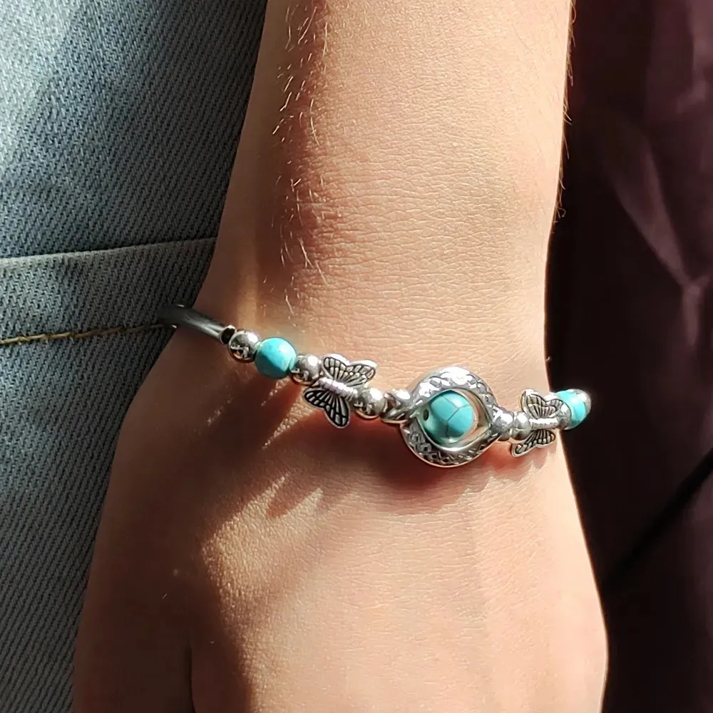Bohemian Ethnic Butterfly Turtle Blue Beads Bangle Bracelets for Women