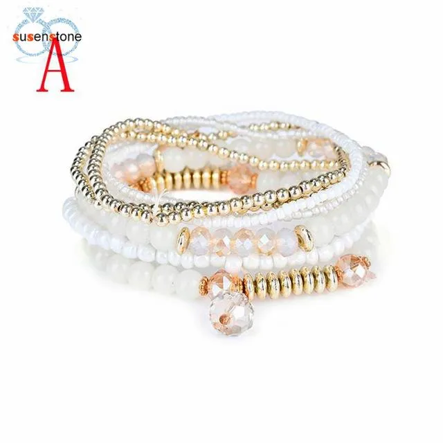 Bohemian Stretch Acrylic Beaded Lady Bracelet Bangle