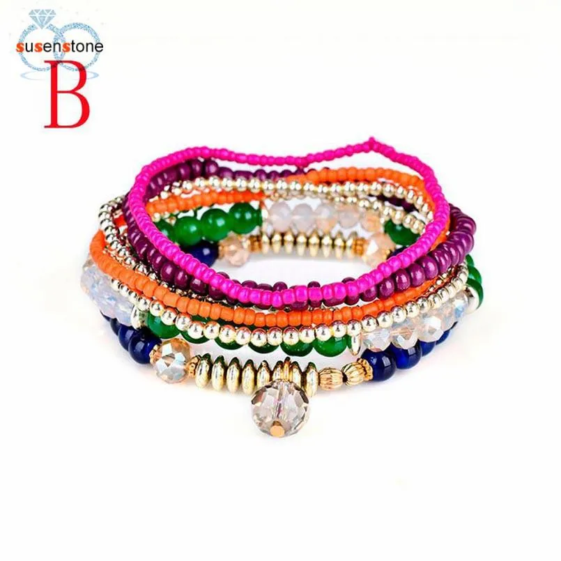 Bohemian Stretch Acrylic Beaded Lady Bracelet Bangle