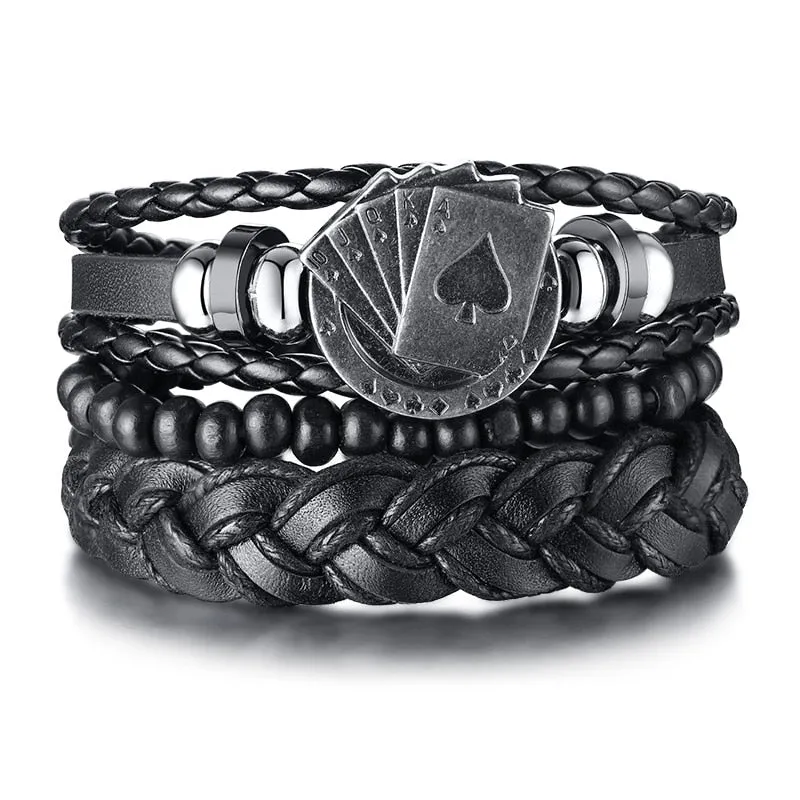 Boho Braided Wrap Leather Wristbands Set