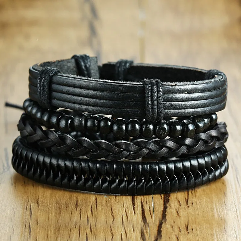 Boho Braided Wrap Leather Wristbands Set