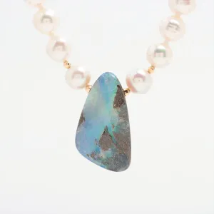 Boulder Opal Pendant. Pearl Necklace with Natural Boulder Opal pendant. Stunning