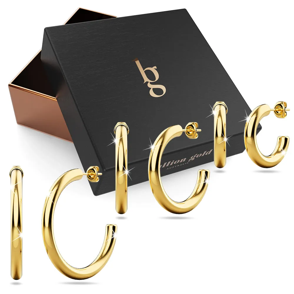 Boxed 3 Pairs of Erica Earrings Set in Gold