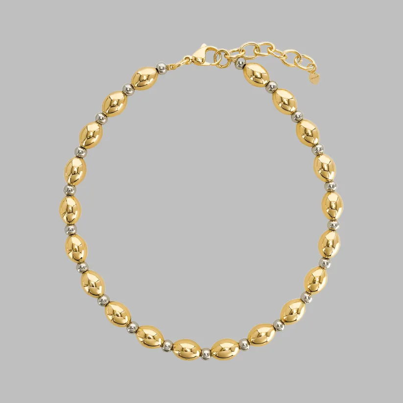 Brass YGP Two-Tone 18" Oval Bead Necklace