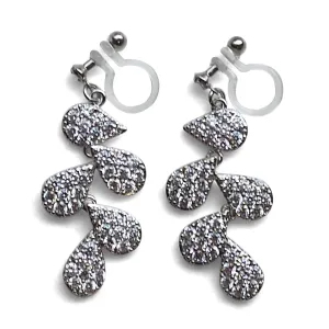 Bridal leaf cubic zirconia invisible clip on earrings  ( Silver tone )