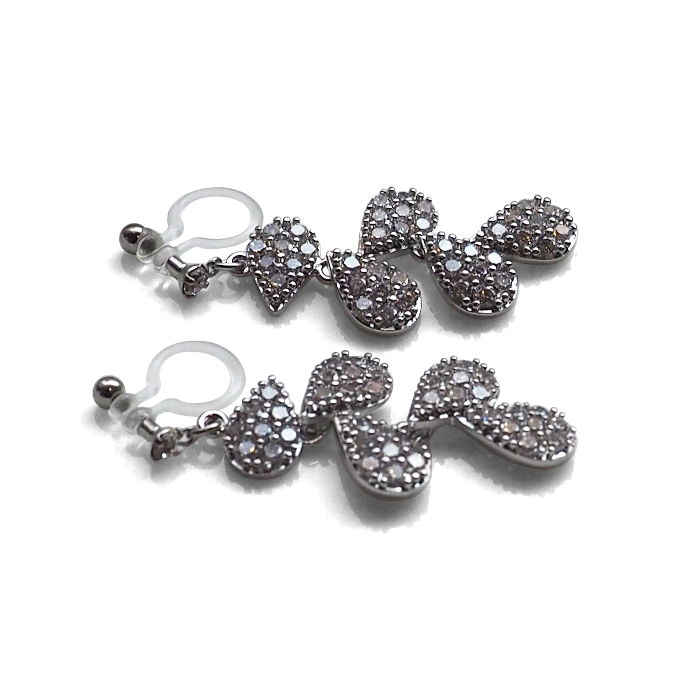 Bridal leaf cubic zirconia invisible clip on earrings  ( Silver tone )