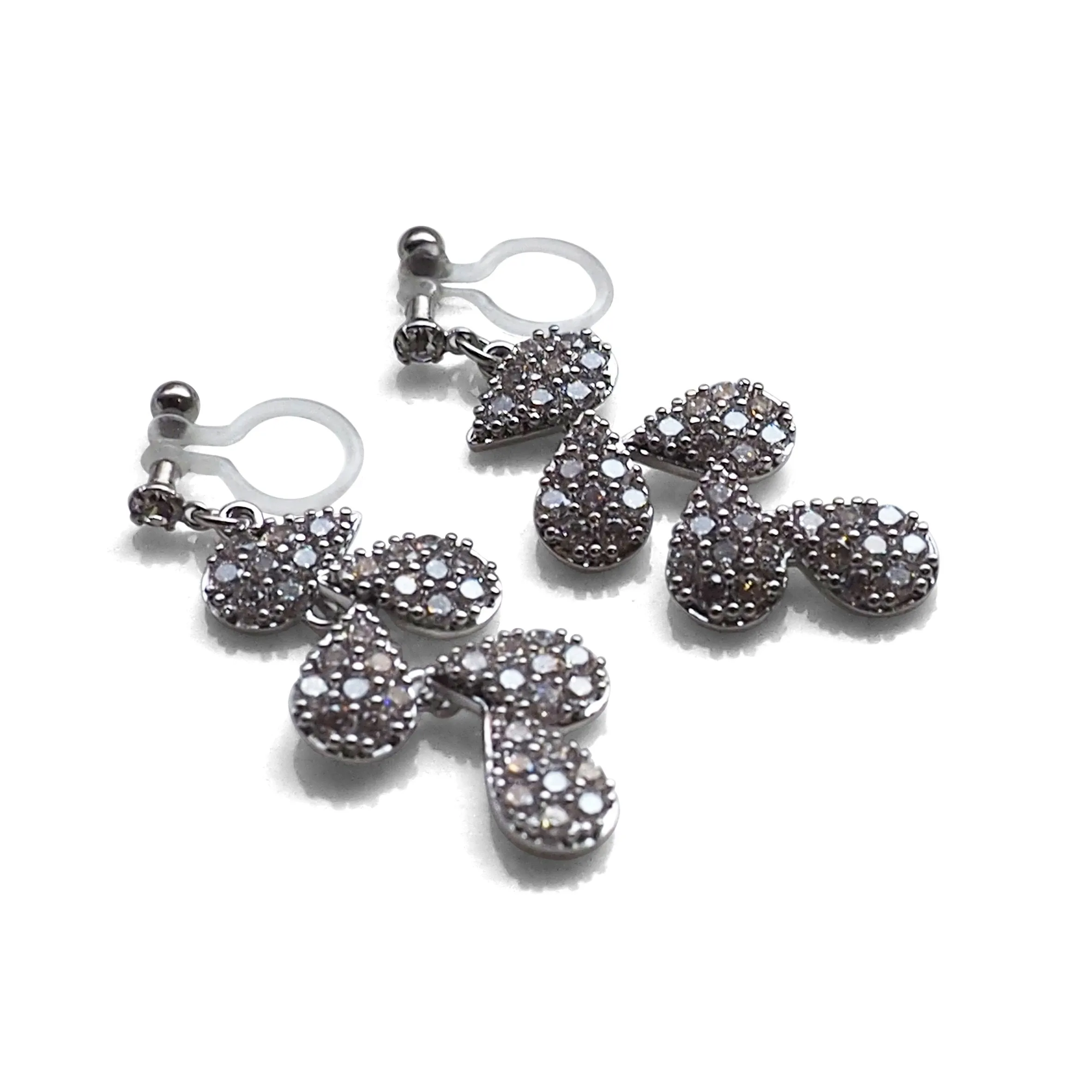 Bridal leaf cubic zirconia invisible clip on earrings  ( Silver tone )