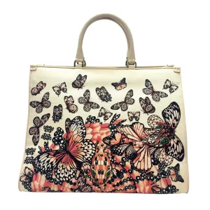 BULGARI Butterfly-Snake Motif Leather & Canvas Tote Bag - Cream/Multicolored