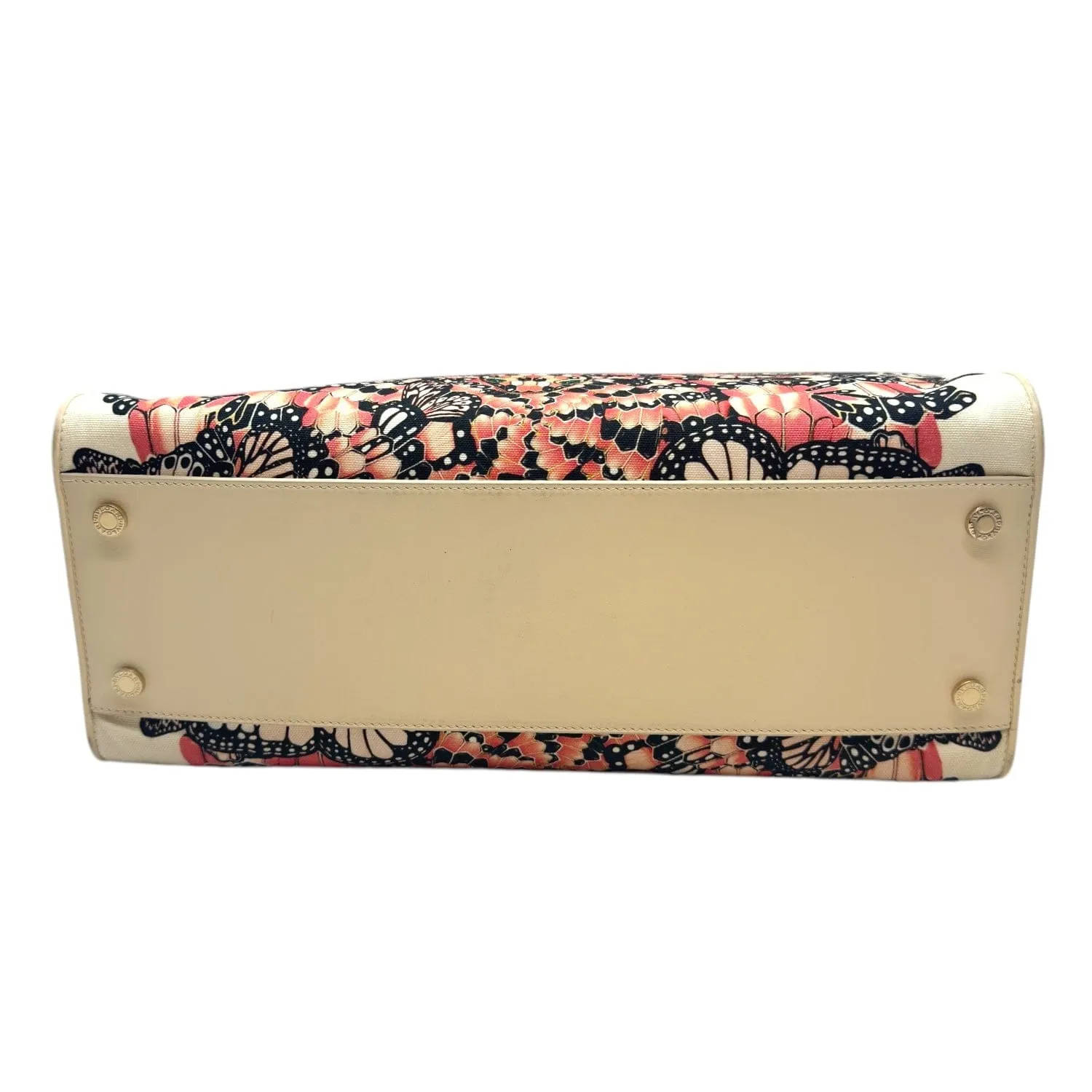 BULGARI Butterfly-Snake Motif Leather & Canvas Tote Bag - Cream/Multicolored