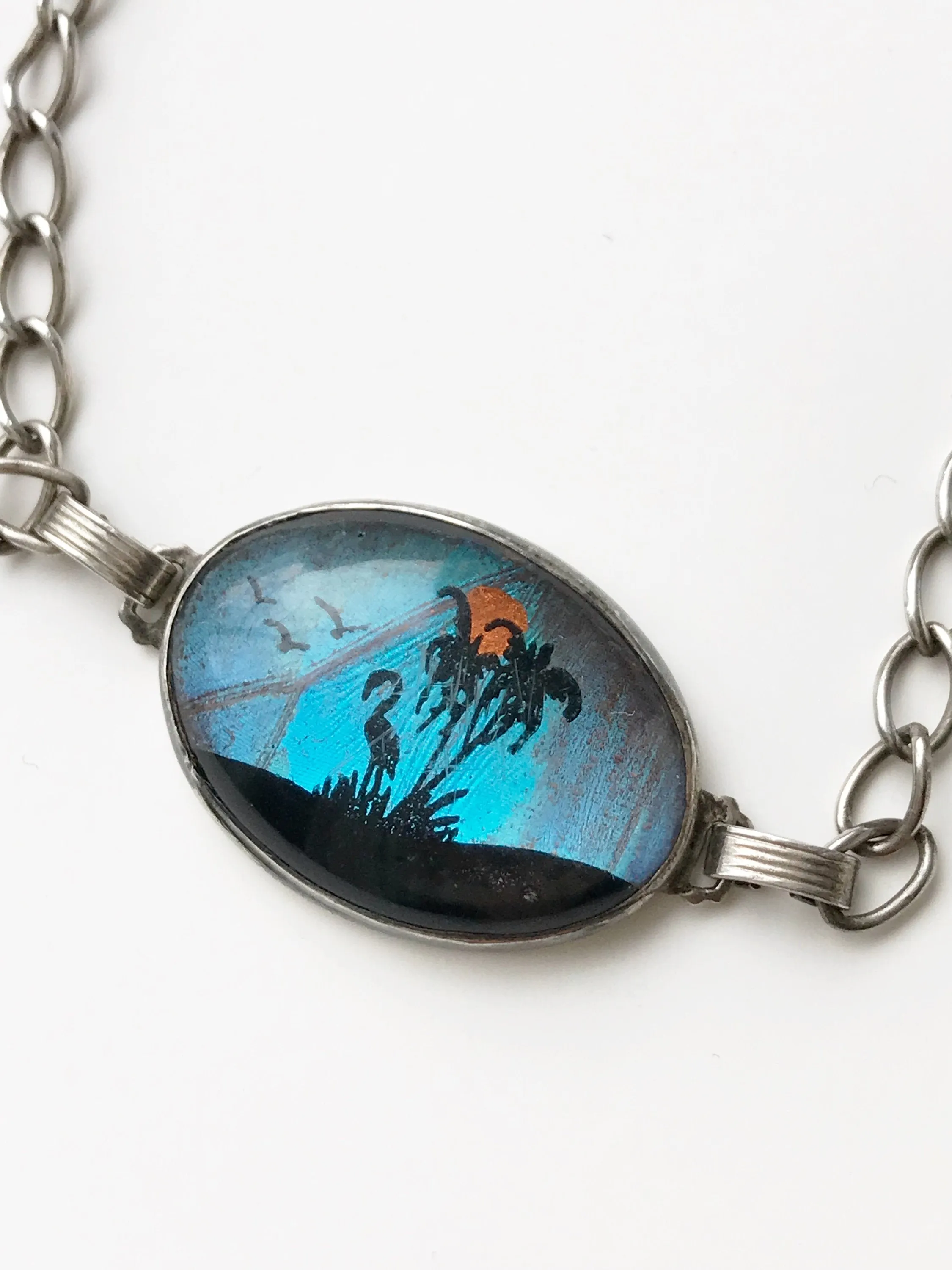 Butterfly Wing Bracelet with Flamingo, Birds and Palm Trees