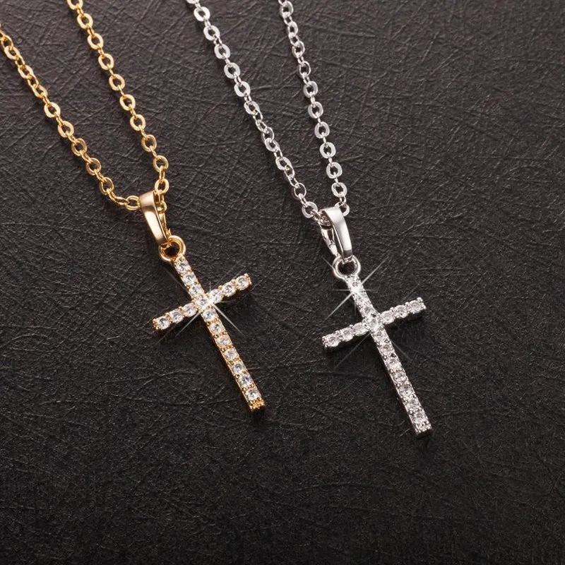Cherished Rhinestone Studded Cross Stunning Pendant Necklaces
