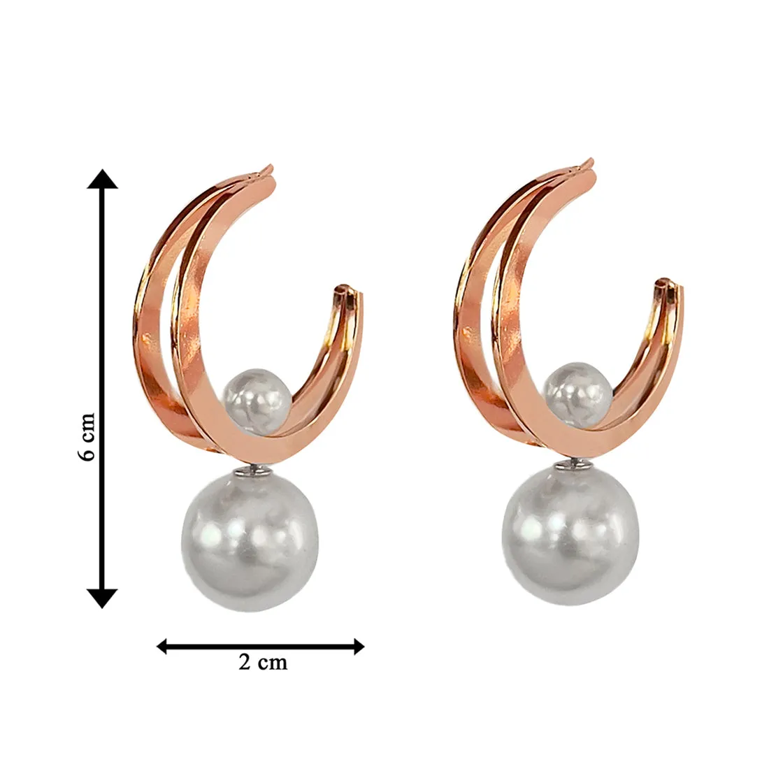 Circular Rose-Gold Toned Pearl Drop Oversized Double Layer Hoop Earrings