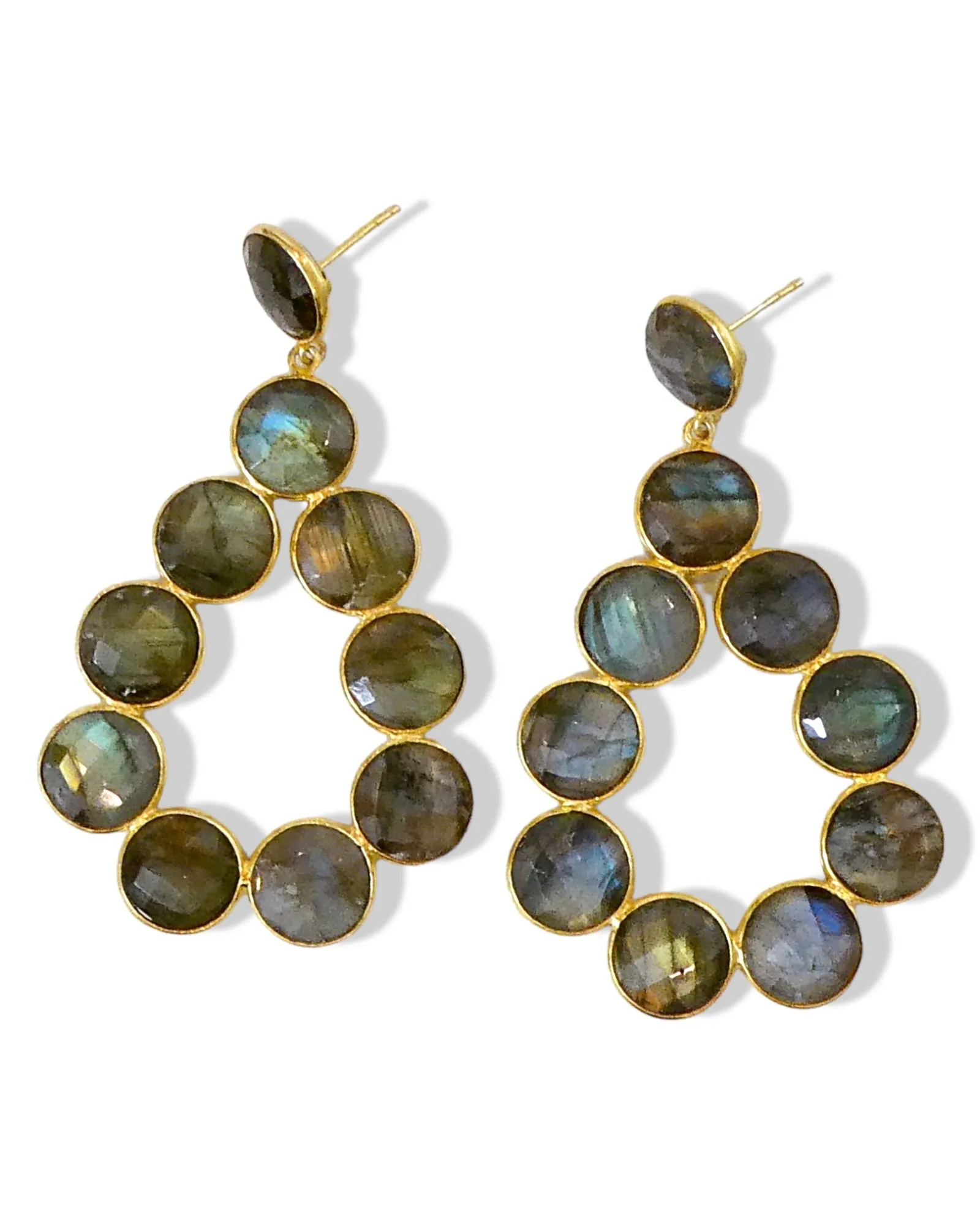 Coin Gemstone Teardrop Earrings