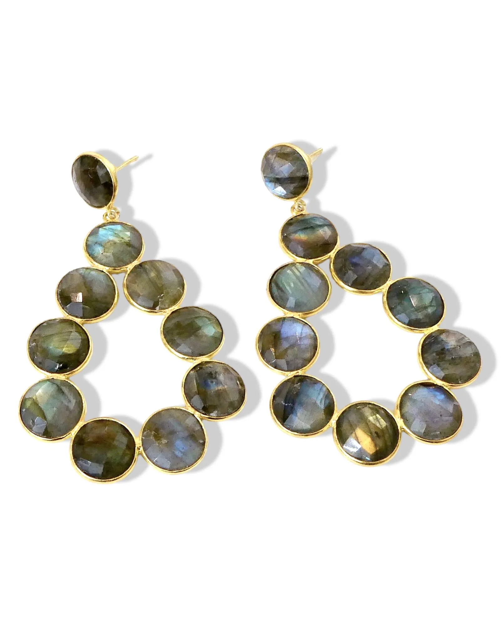 Coin Gemstone Teardrop Earrings