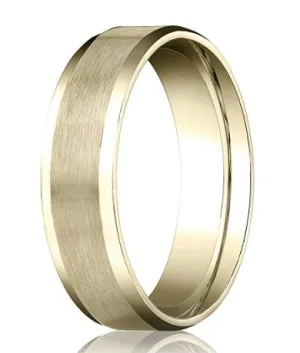 Comfort-fit 18K Yellow Gold Wedding Band with Beveled Edge Satin Finish – 8 mm