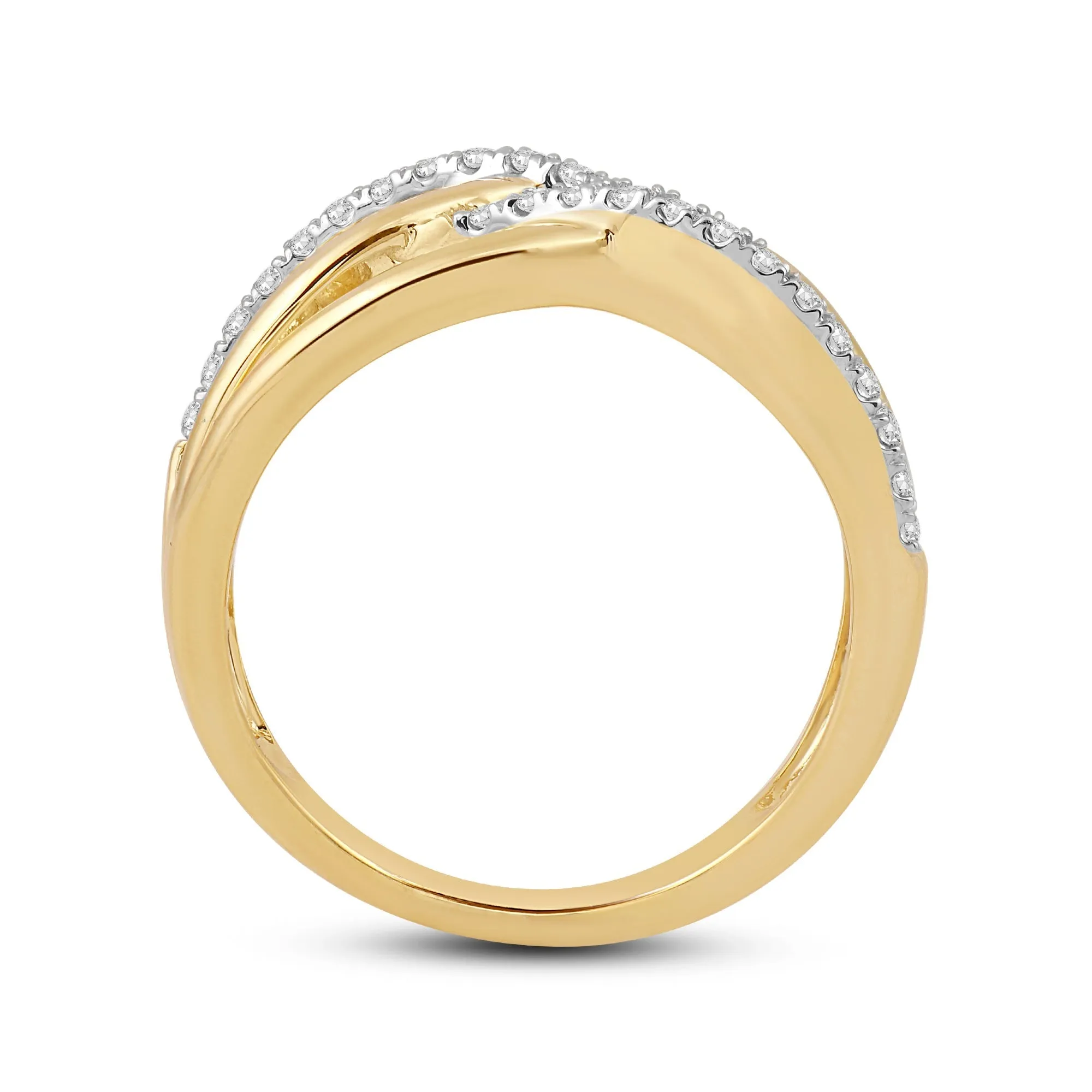 Crossover Studded and Gold Diamond Fashion Ring