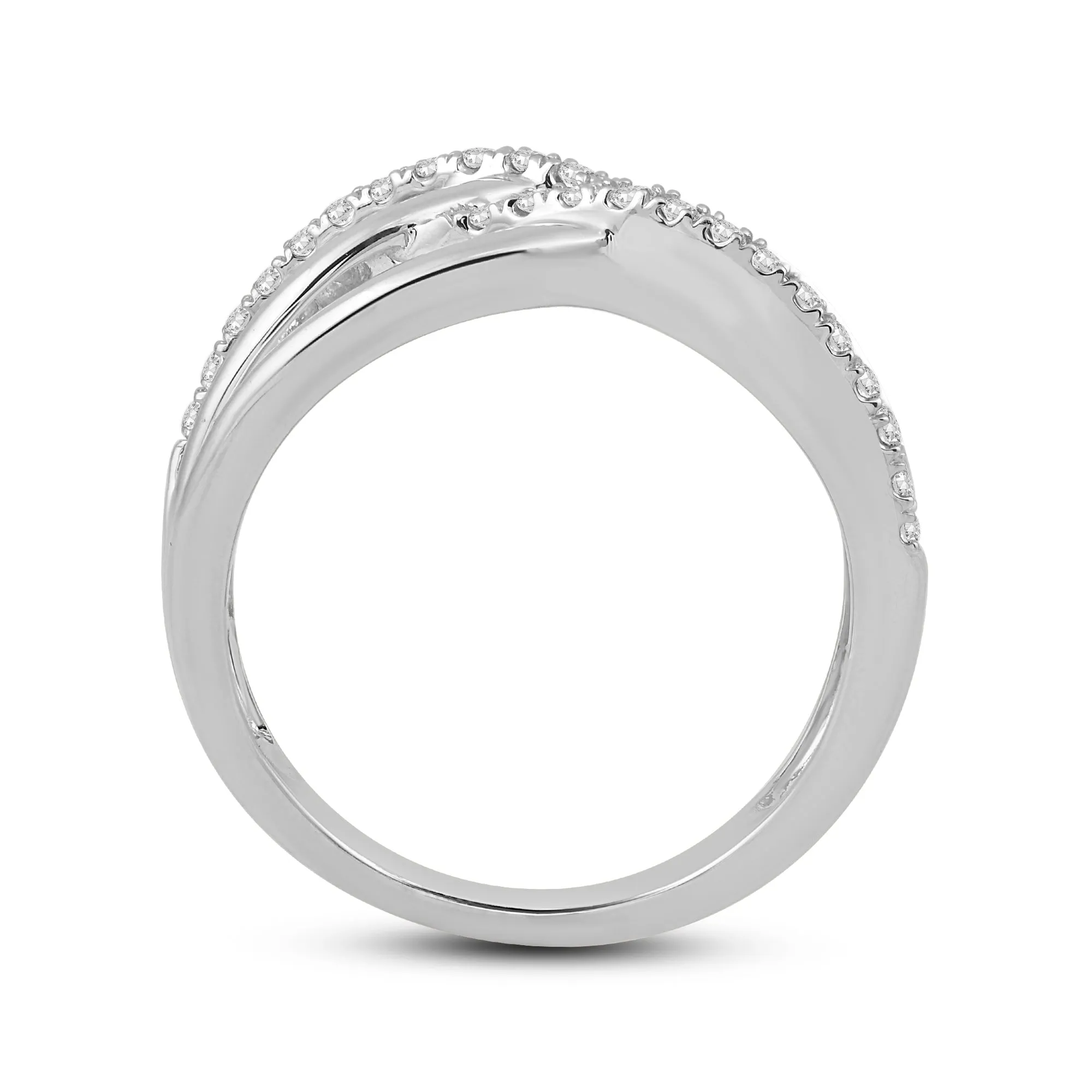 Crossover Studded and Gold Diamond Fashion Ring