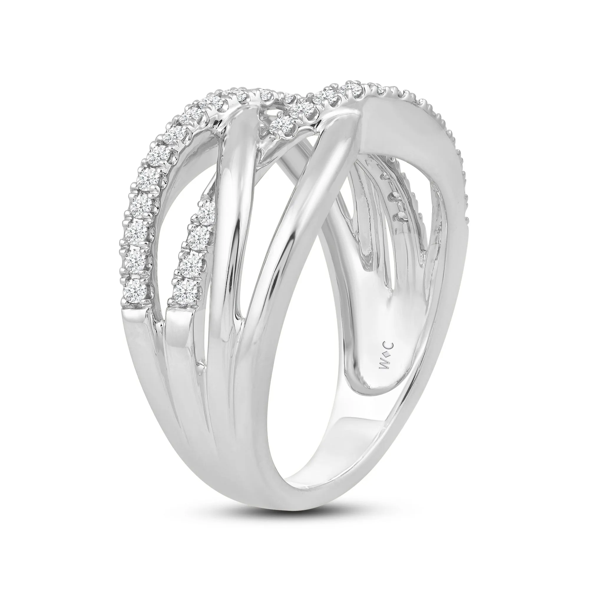 Crossover Studded and Gold Diamond Fashion Ring
