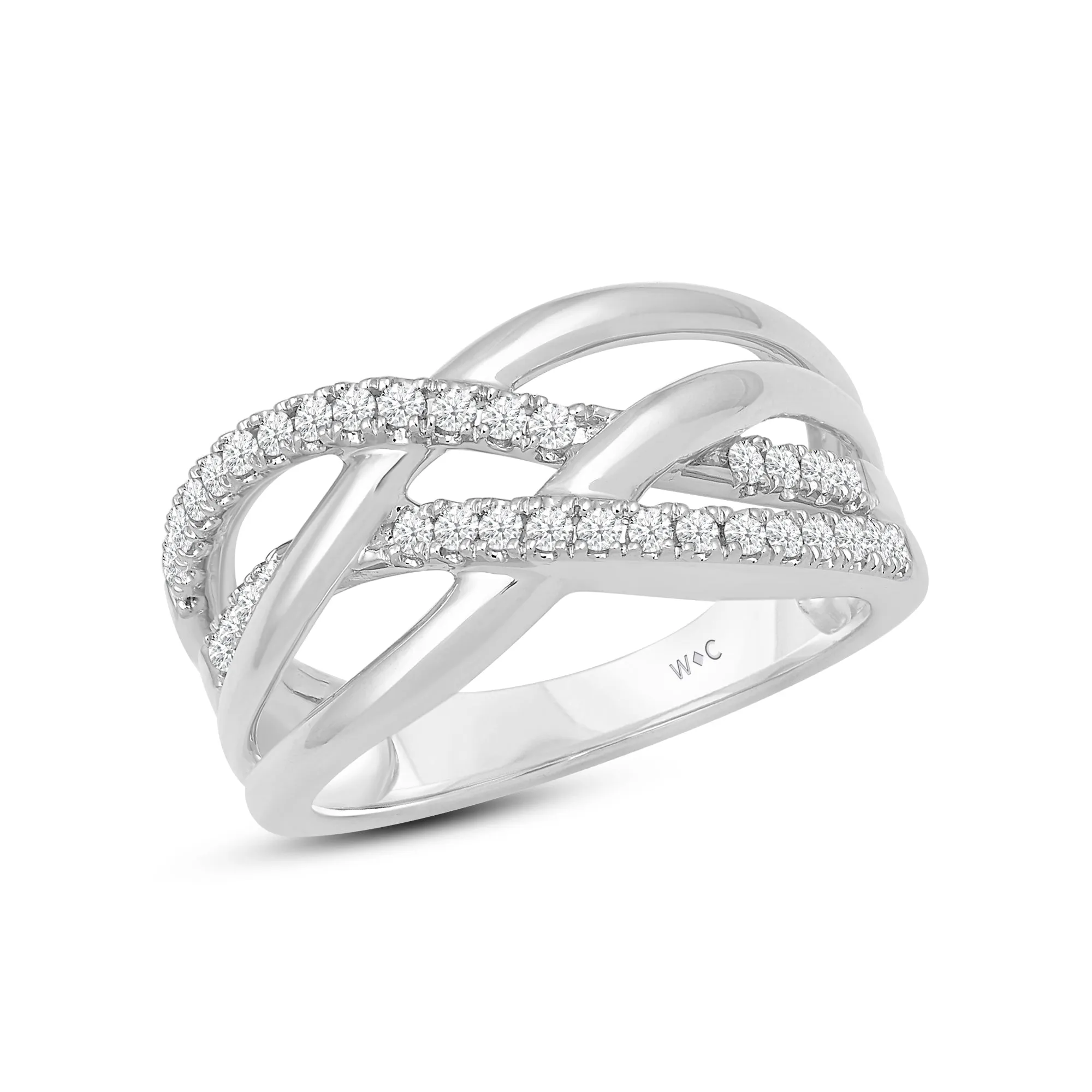 Crossover Studded and Gold Diamond Fashion Ring