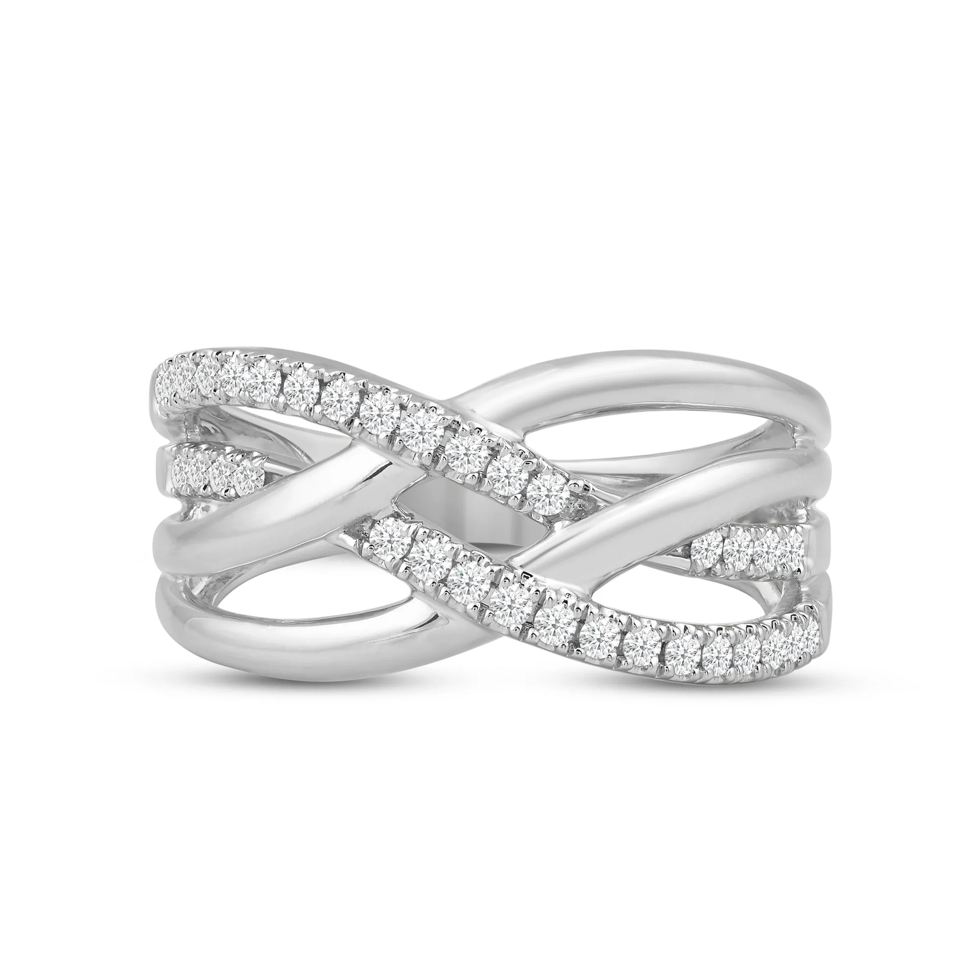 Crossover Studded and Gold Diamond Fashion Ring