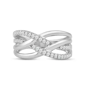 Crossover Studded and Gold Diamond Fashion Ring