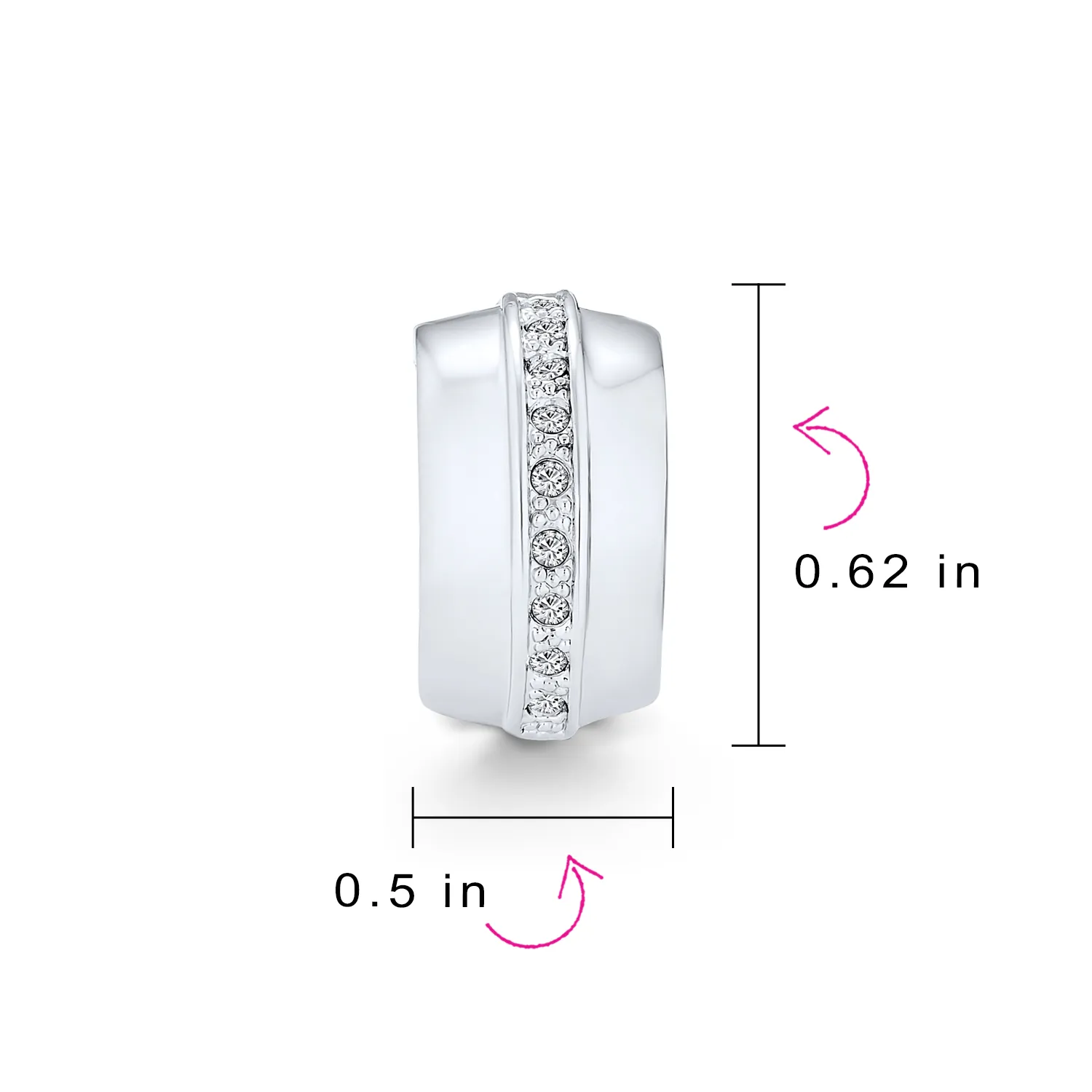 Crystal Wide Half Hoop Clip-On Earrings for Non-Pierced Ears Silver Tone Brass