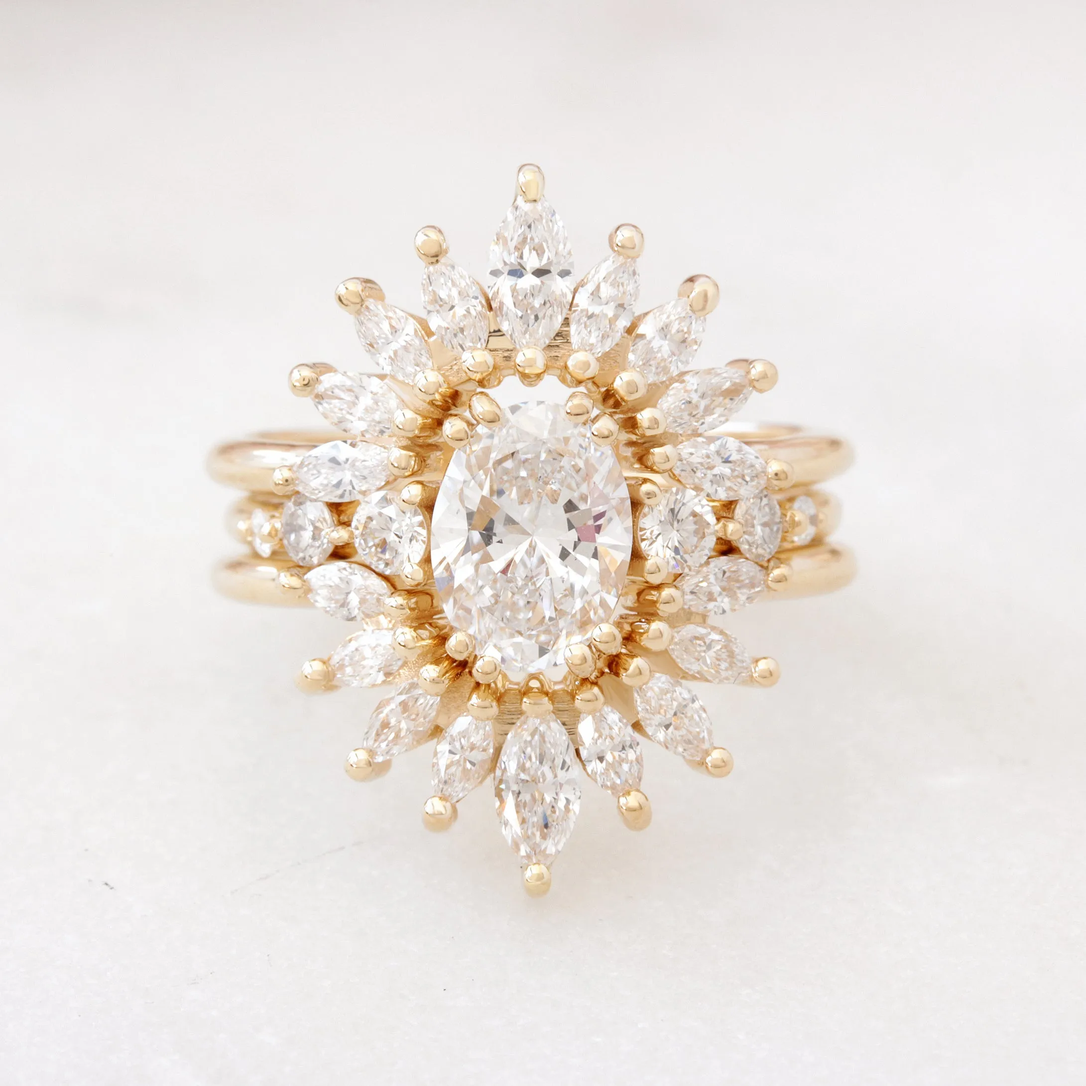 Curve Marquise Diamond Art Deco U Ring Sunburst ♥