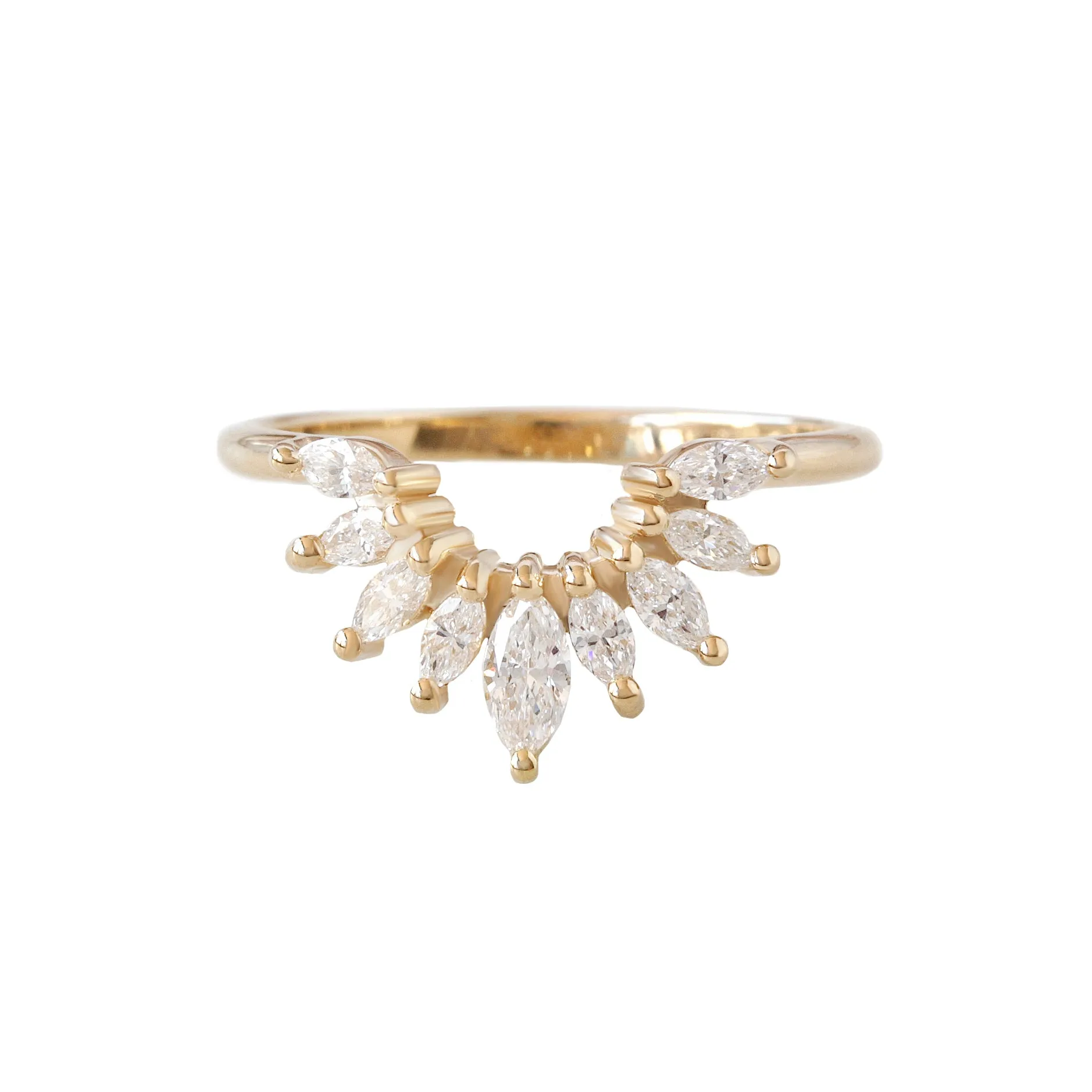 Curve Marquise Diamond Art Deco U Ring Sunburst ♥