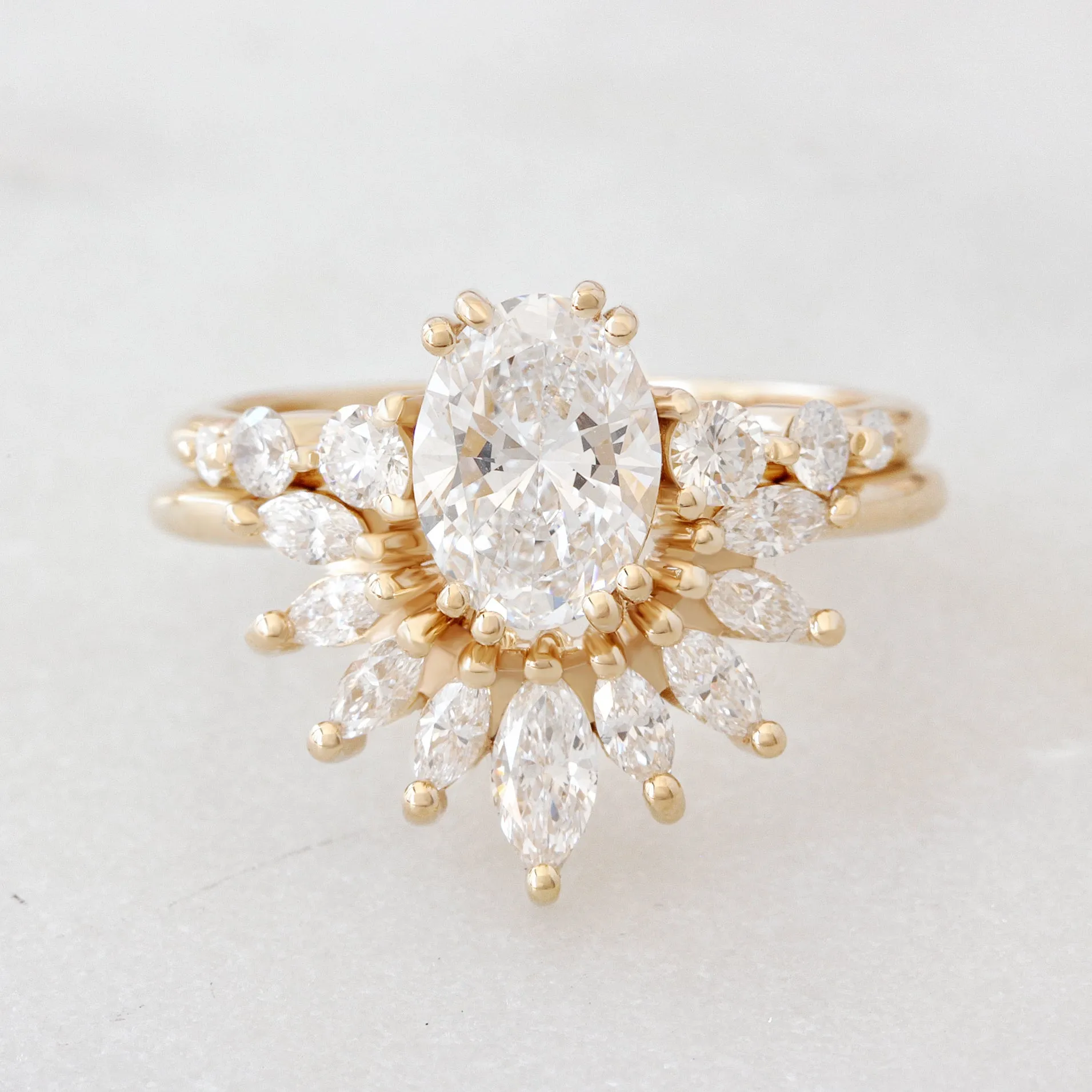 Curve Marquise Diamond Art Deco U Ring Sunburst ♥