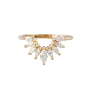 Curve Marquise Diamond Art Deco U Ring Sunburst ♥