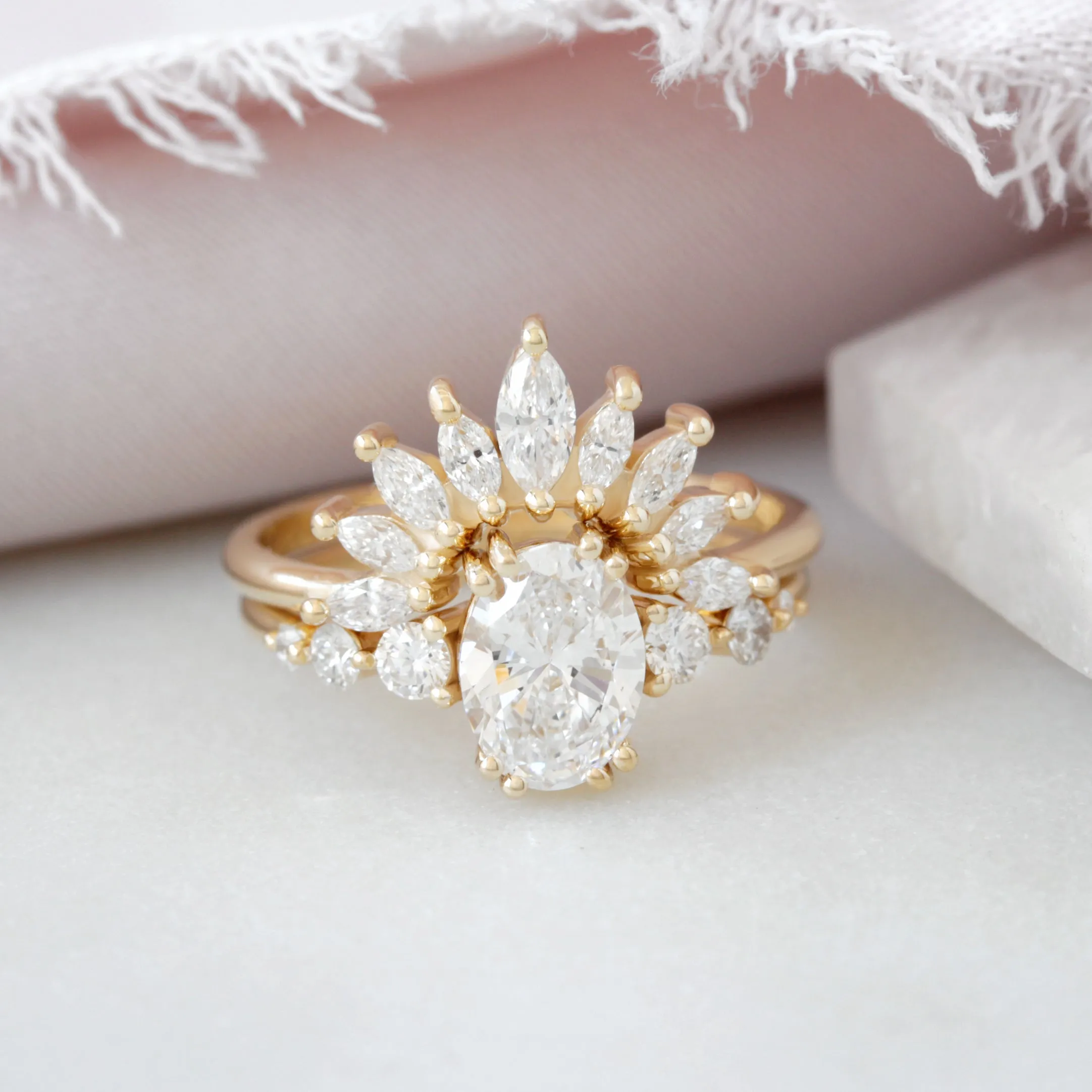Curve Marquise Diamond Art Deco U Ring Sunburst ♥