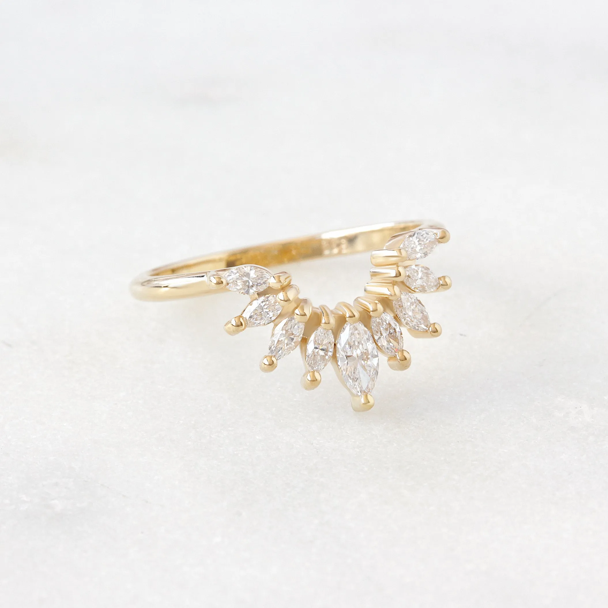 Curve Marquise Diamond Art Deco U Ring Sunburst ♥