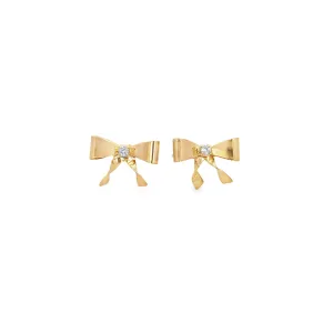 CZ Stone Ribbon Bowtie Stud Earrings (L402A)