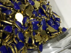 Dark Blue Drop Metal Kundan Stone (With Enamel- 12x6 mm)