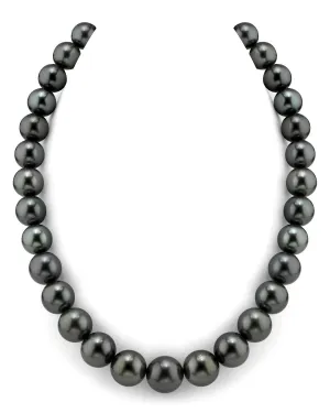 Dark Tahitian True Round Pearl Necklace, 12.0-14.0mm - AAAA Quality