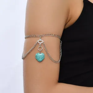 Delicate Turquoise - Silver Heart Arm Chain by The Nevermore