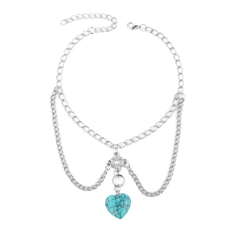 Delicate Turquoise - Silver Heart Arm Chain by The Nevermore