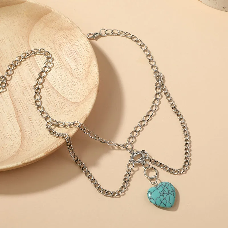 Delicate Turquoise - Silver Heart Arm Chain by The Nevermore