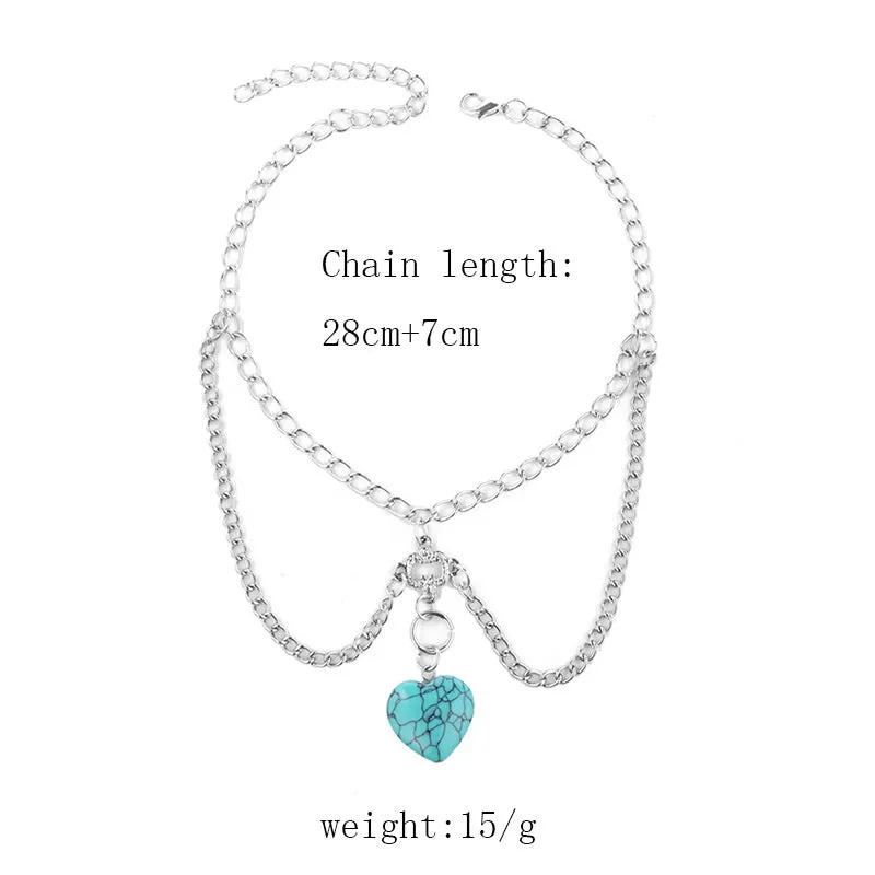 Delicate Turquoise - Silver Heart Arm Chain by The Nevermore