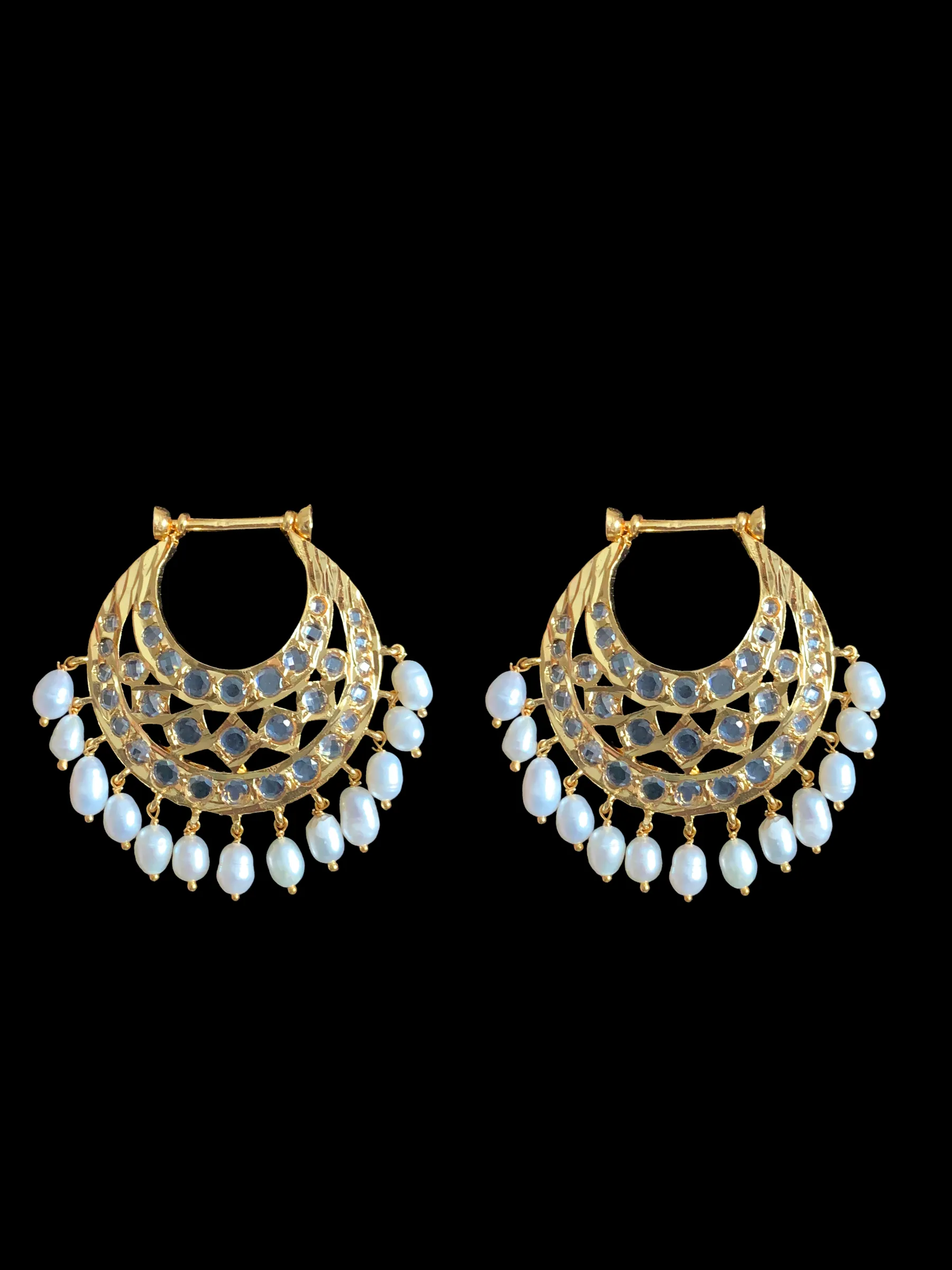 DER353 Yeshma gold  plated chandbali with fresh water pearls (READY TO SHIP )