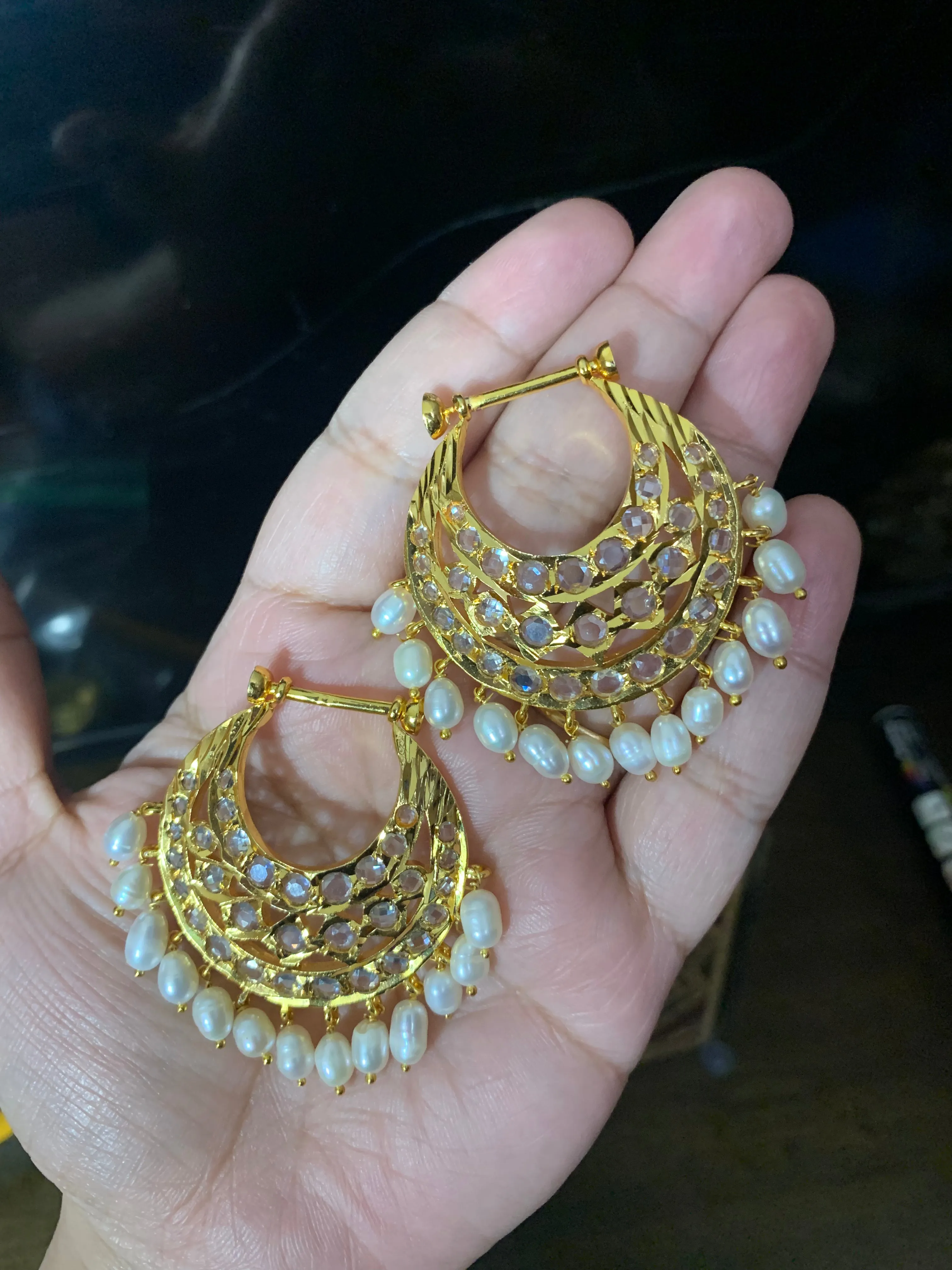 DER353 Yeshma gold  plated chandbali with fresh water pearls (READY TO SHIP )